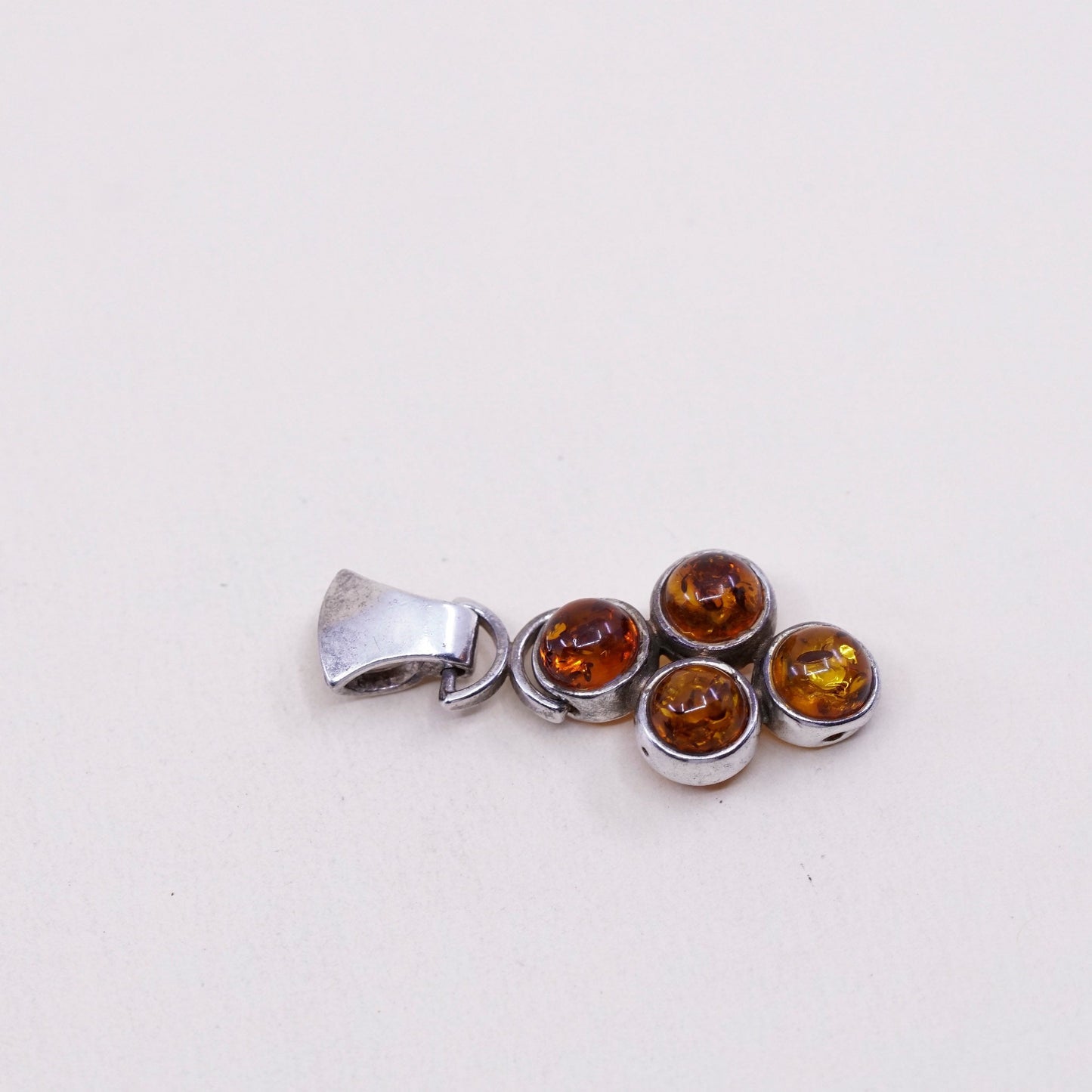Vintage sterling 925 silver handmade cross pendant with amber