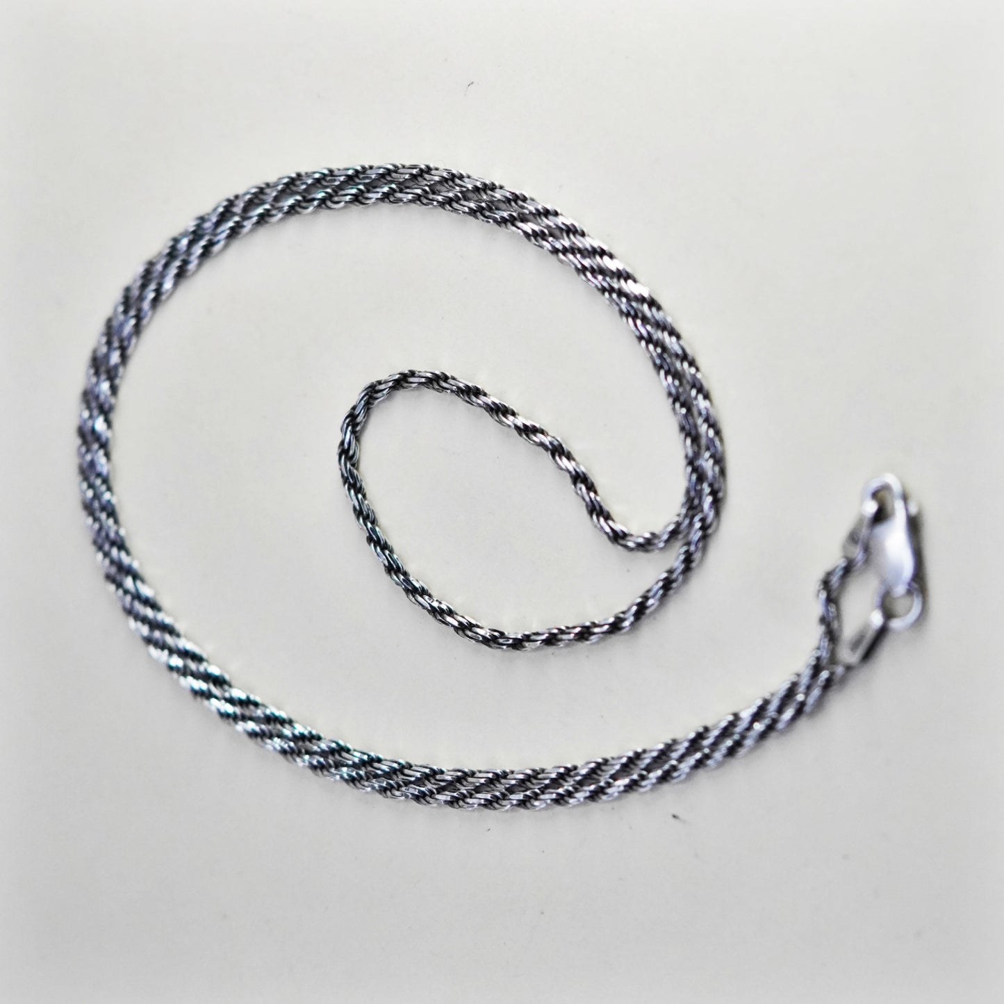 18”, 2mm, vintage Sterling silver necklace, 925 rope chain