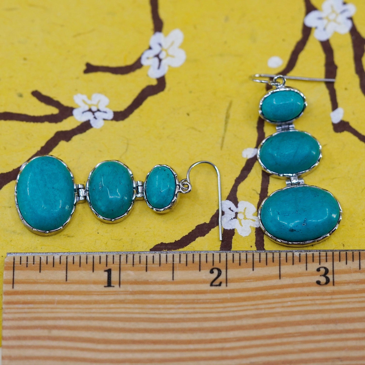 Vintage LUC Sterling 925 silver handmade oval earrings with turquoise