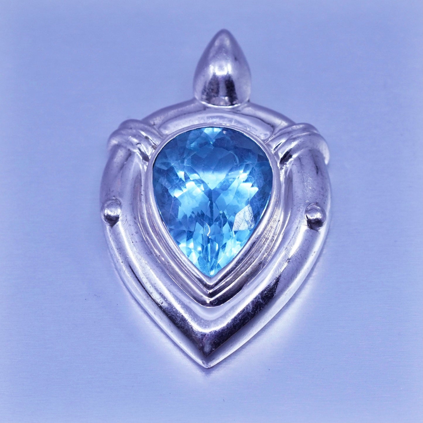 antique sterling 925 silver teardrop pendant with blue topaz