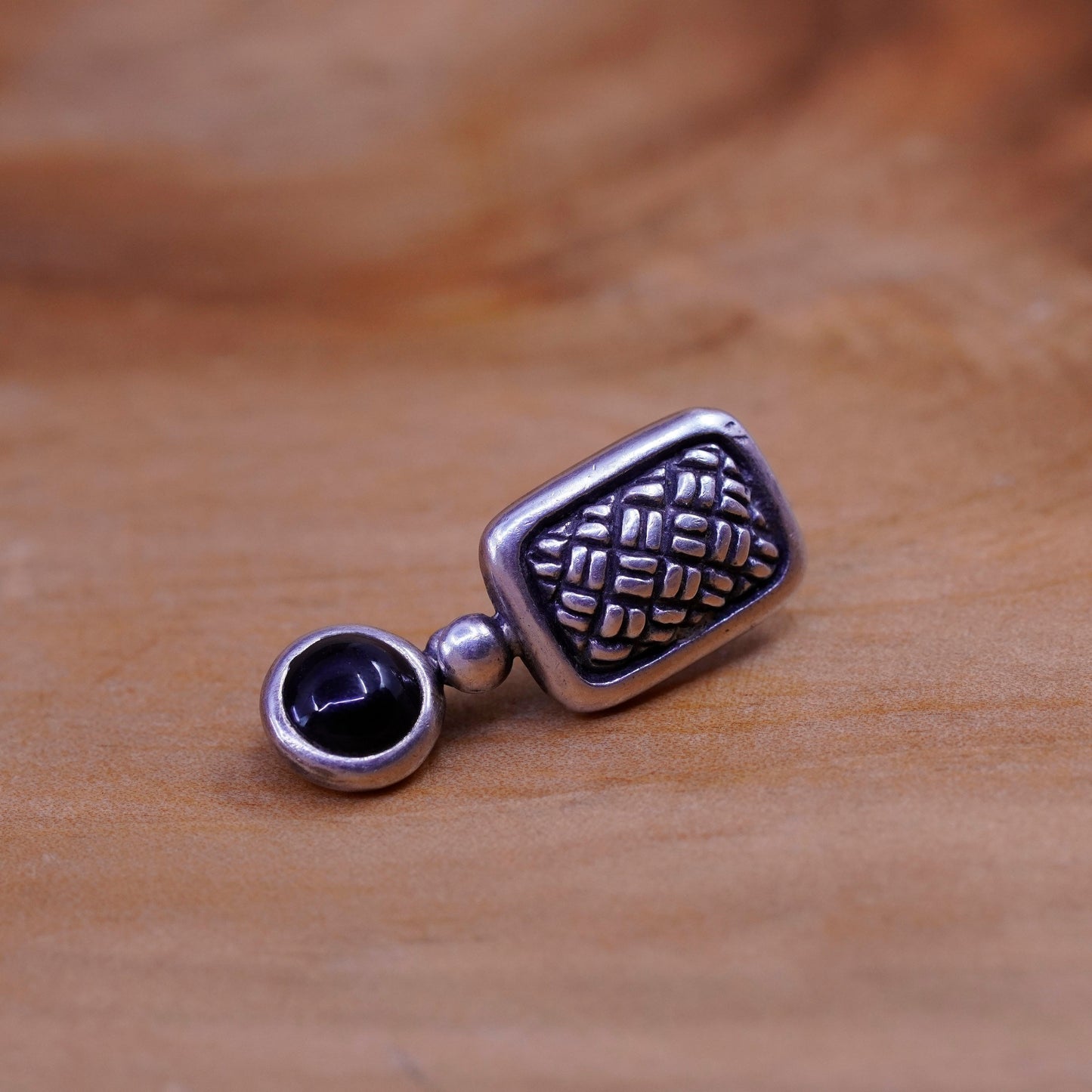 Sterling silver handmade earrings, textured 925 rectangular obsidian beads