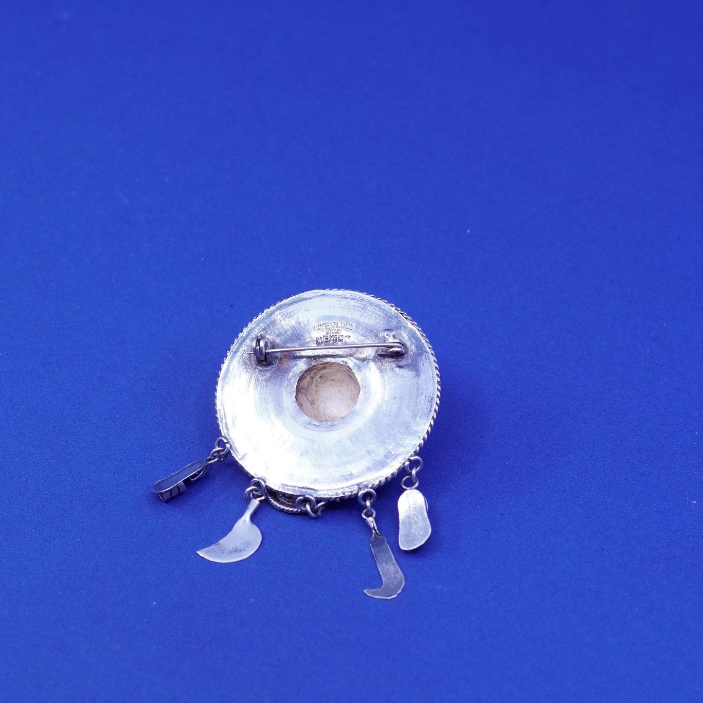 Vintage sterling silver handmade brooch, 925 Mexico Sombrero Hat worn charms