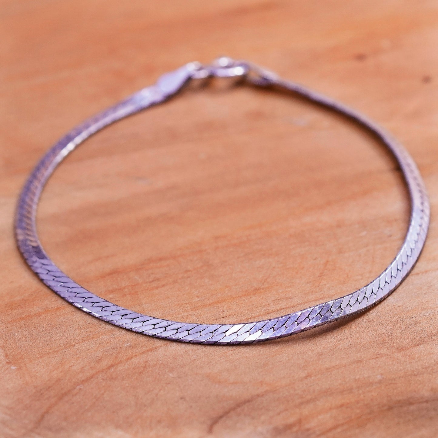 7”, 4mm, Vintage Sterling silver herringbone bracelet, Italy 925 chain