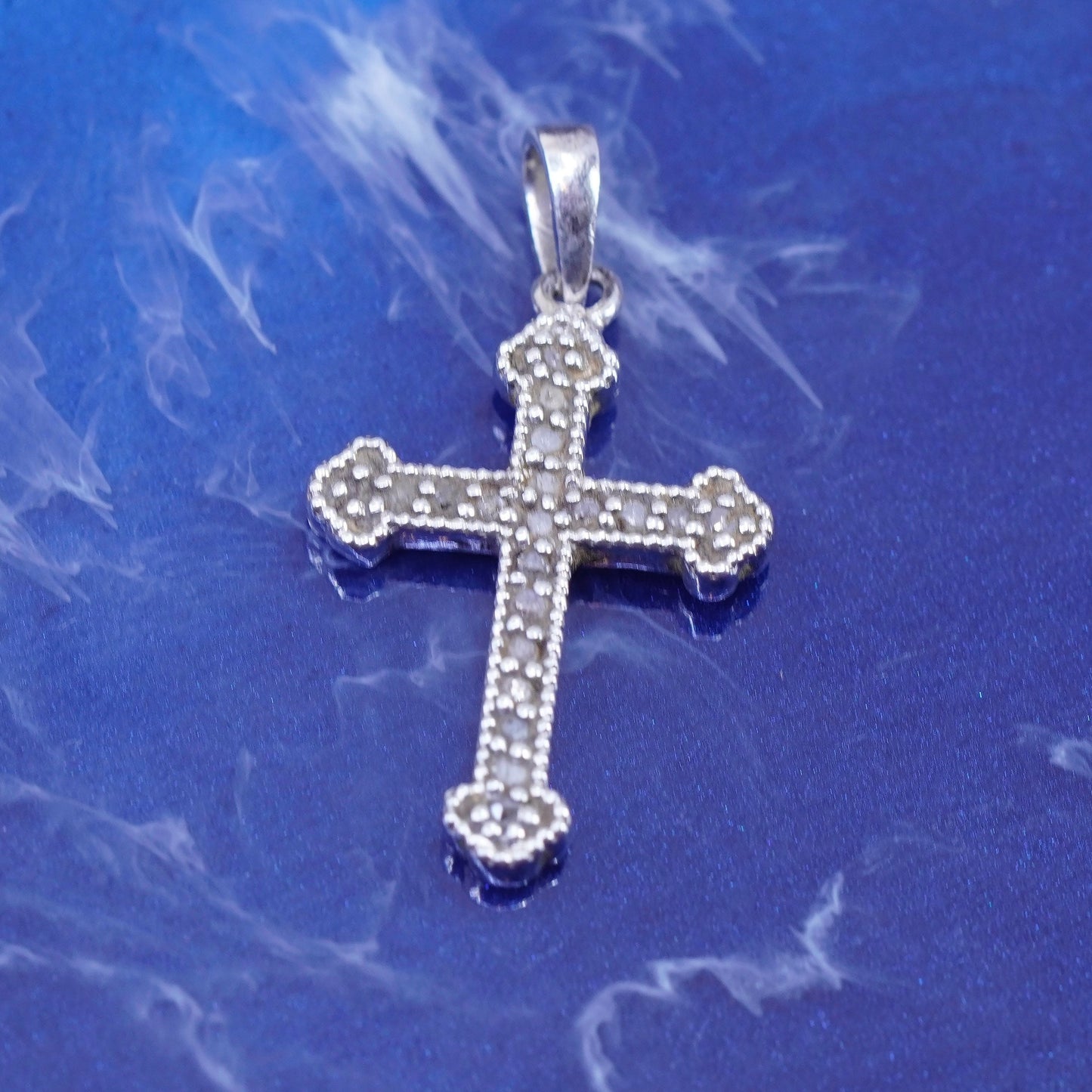 Vintage Sterling silver handmade pedant, 925 cross with cluster genuine diamond