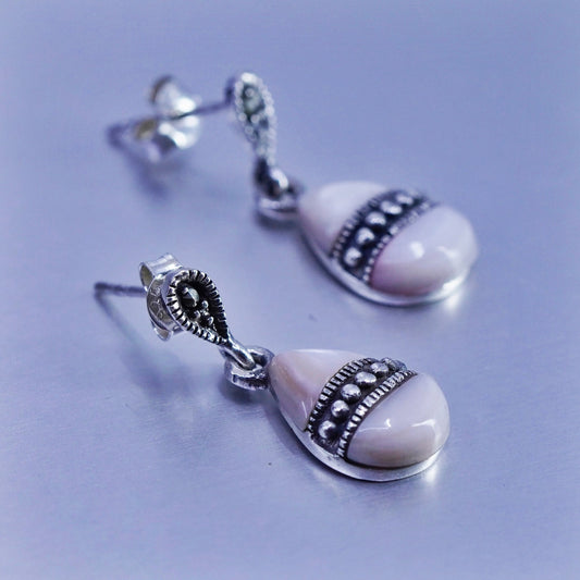 Vintage Sterling 925 silver handmade earrings with teardrop mother of pearl
