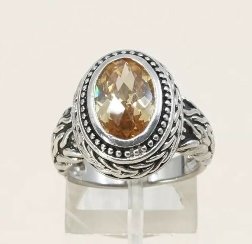 Sz 7, Sterling Silver handmade Ring, 925 Silver W/ citrine N Cable Texture