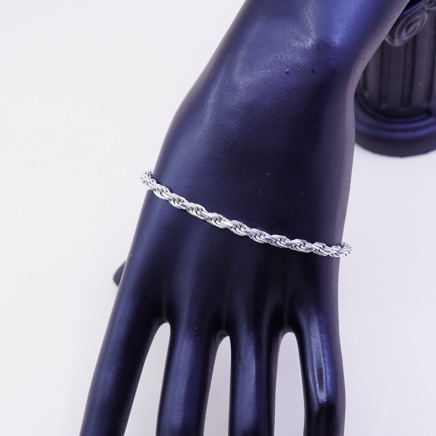 7”, 3mm, Vintage sterling 925 silver Italy rope chain bracelet