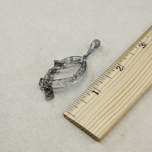 Vtg Handmade Sterling Silver .925 Bali Marquis Filigree Style Pendant