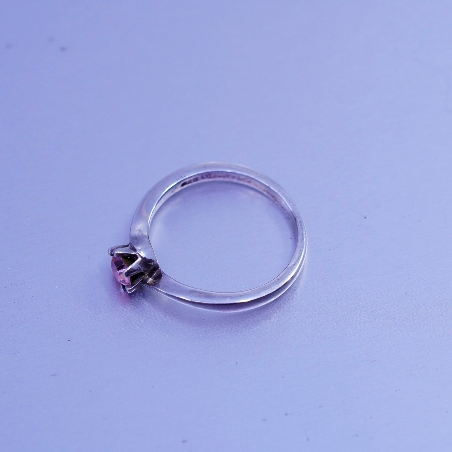 Size 3, vintage Sterling 925 silver handmade engagement ring with pink Cz