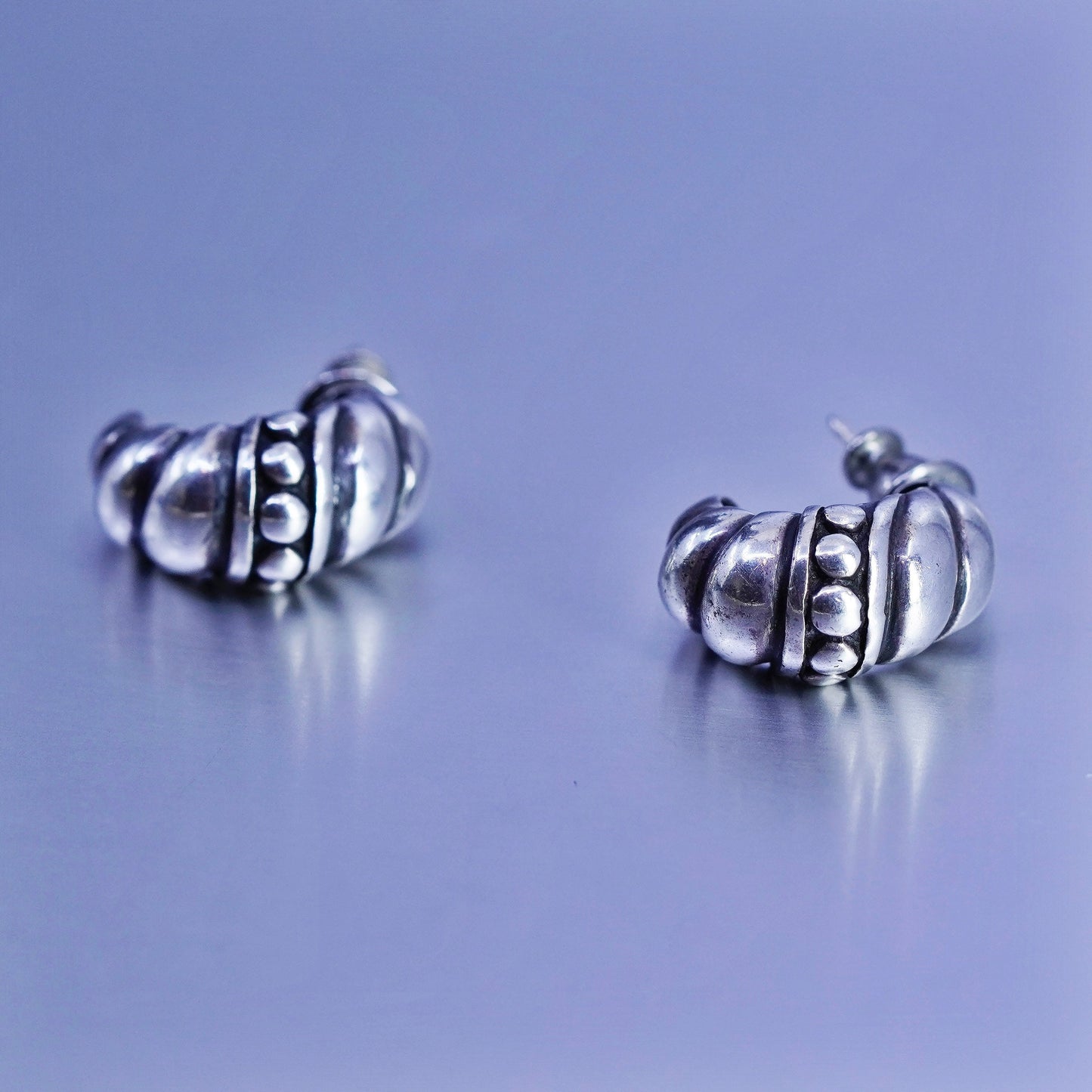 0.75”, vintage Sterling silver handmade earrings, textured 925 hoops