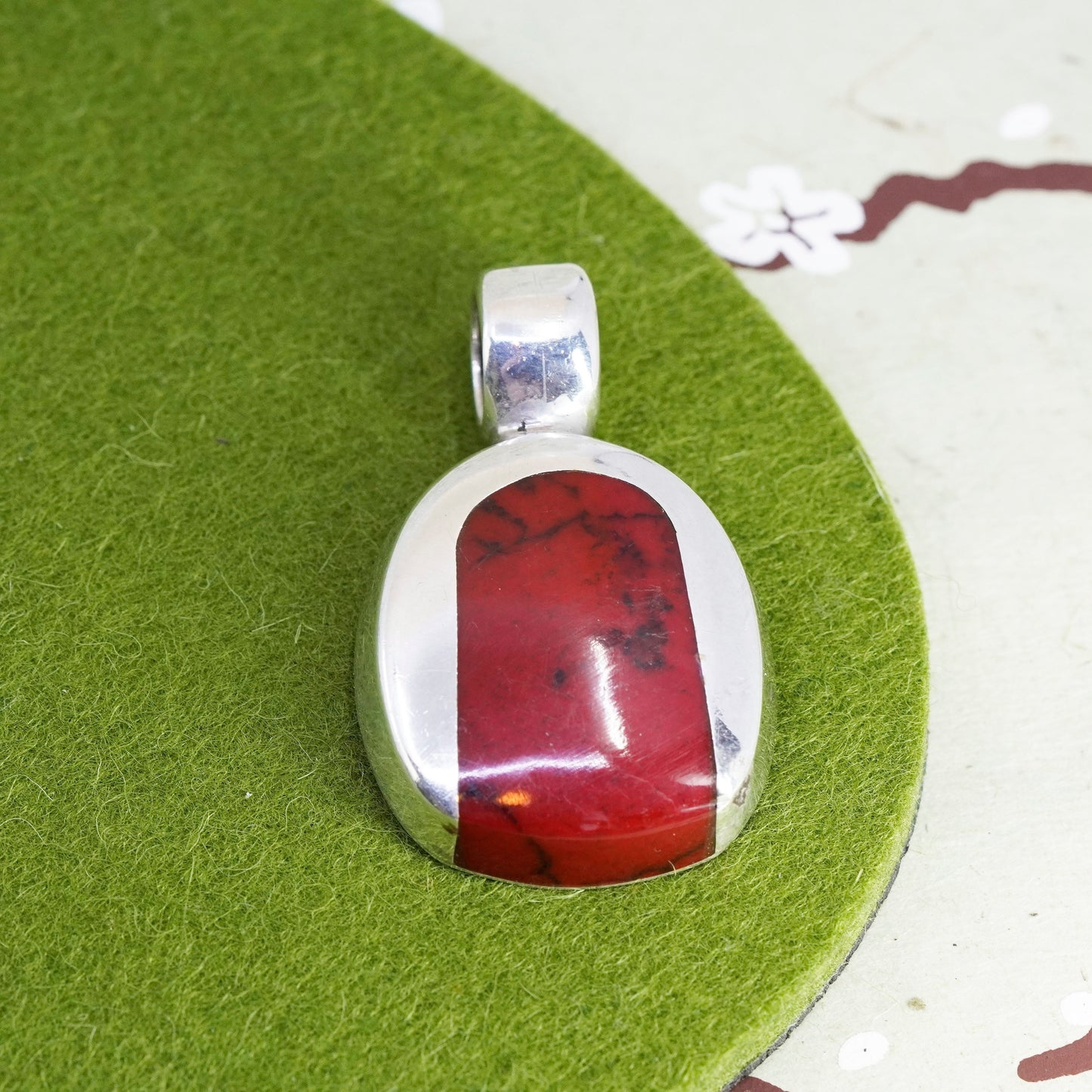 Vintage Mexico sterling 925 silver handmade pendant with red jasper