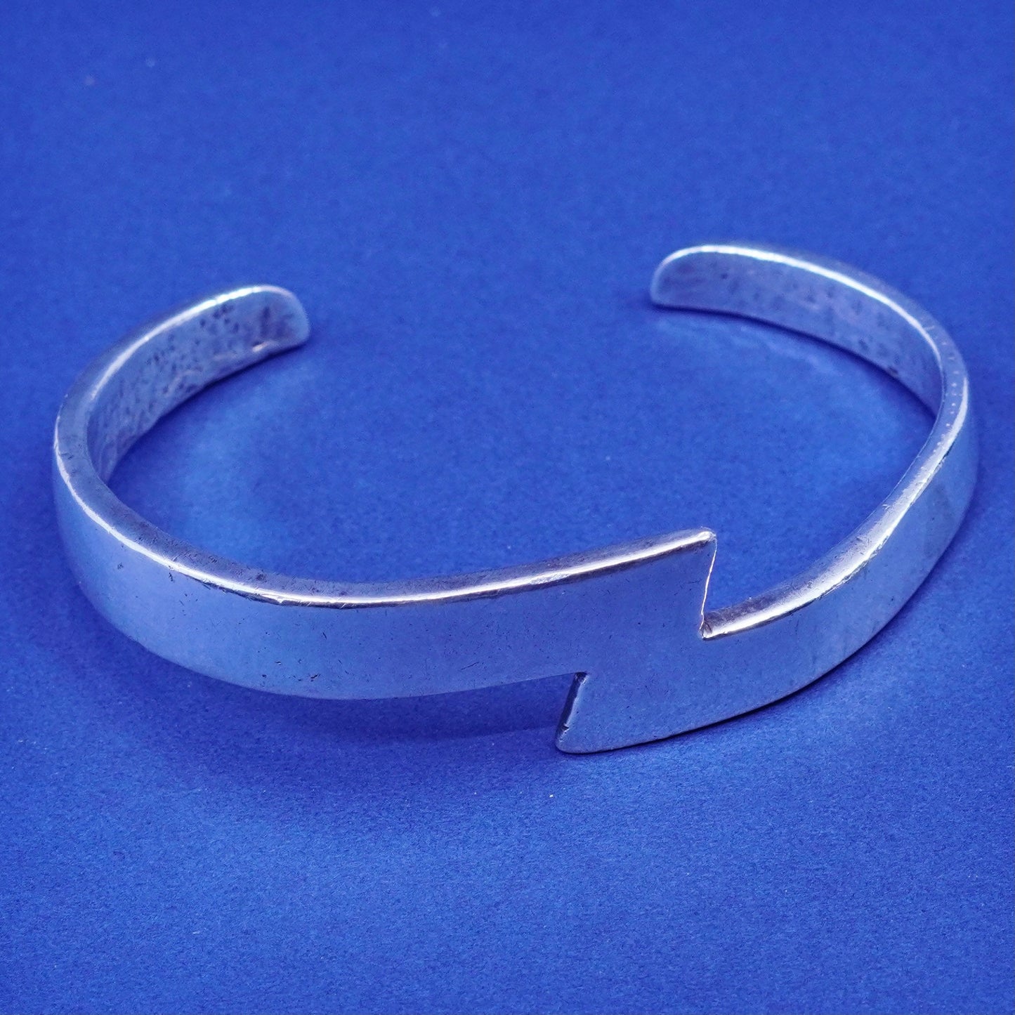 6.75”, vintage modern sterling silver handmade bracelet, 925 lightening cuff