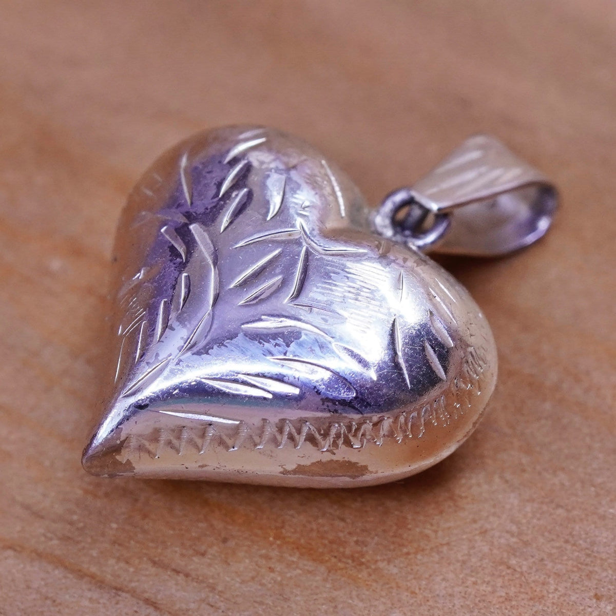 Vintage Sterling silver handmade heart pendant, puffy textured 925 heart