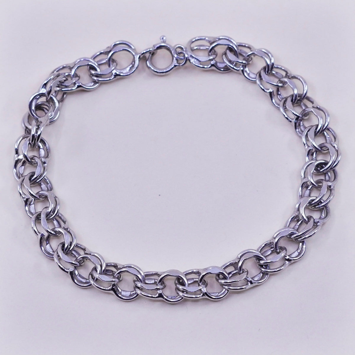 7”, 8mm, Vintage sterling silver double curb chain, 925 charm bracelet