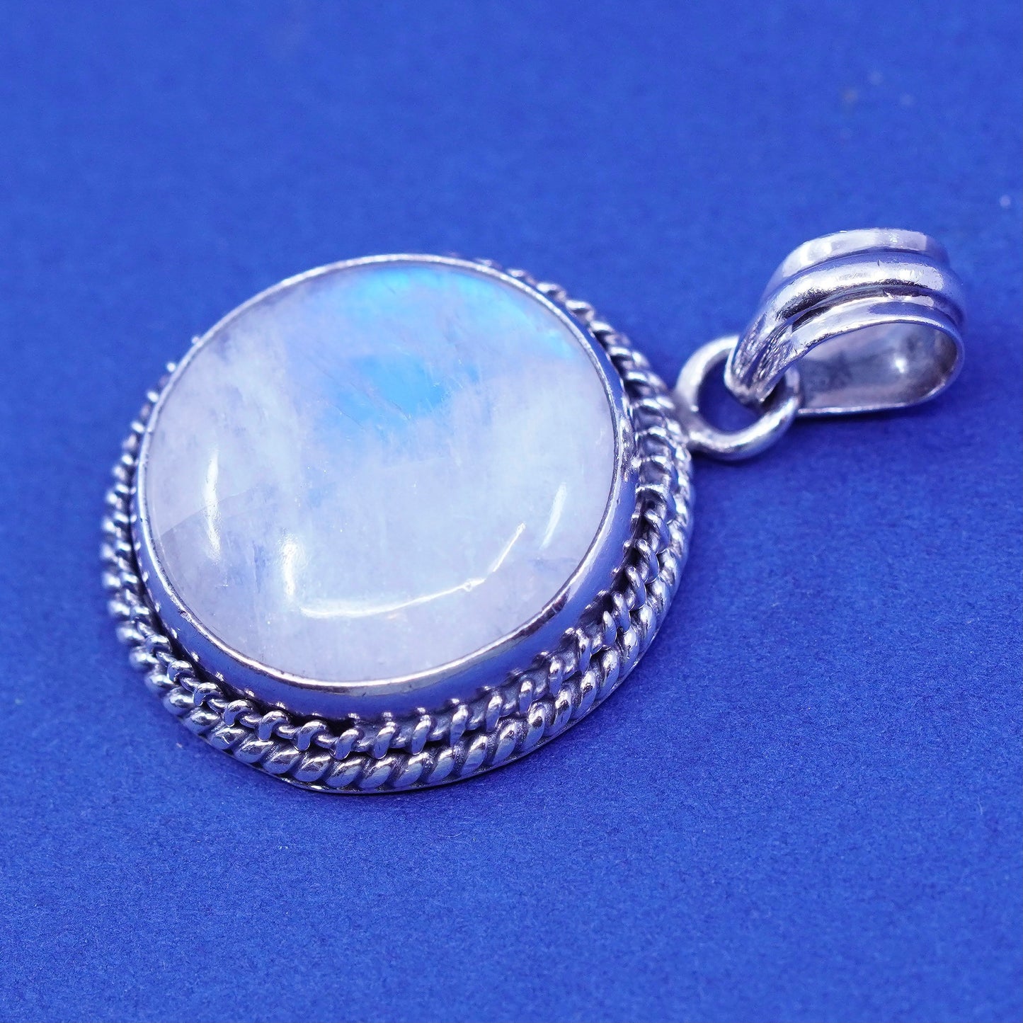 1.25”, PMA Sterling silver handmade pendant, 925 circle with moonstone cable