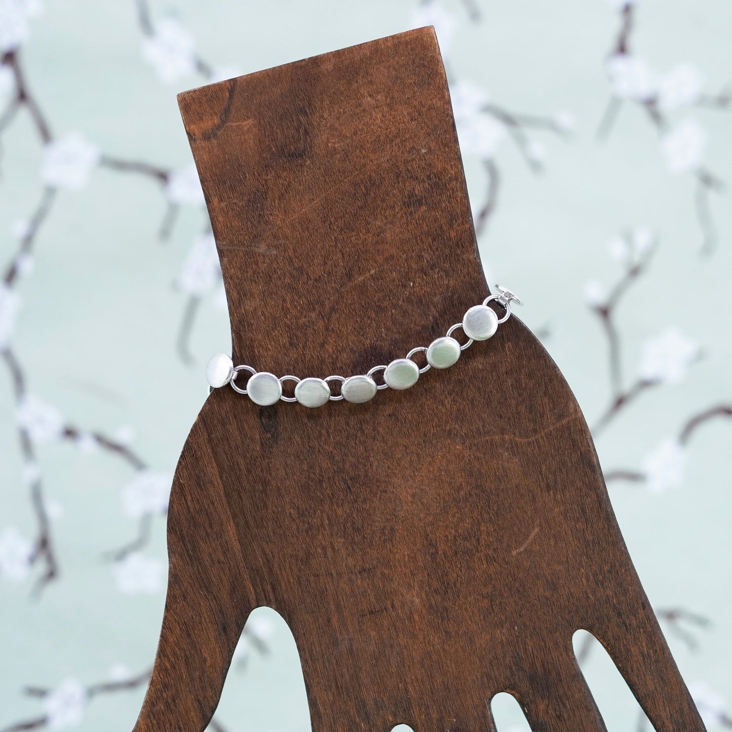 7”, 8mm, Vintage sterling 925 silver bracelet with circle disc details