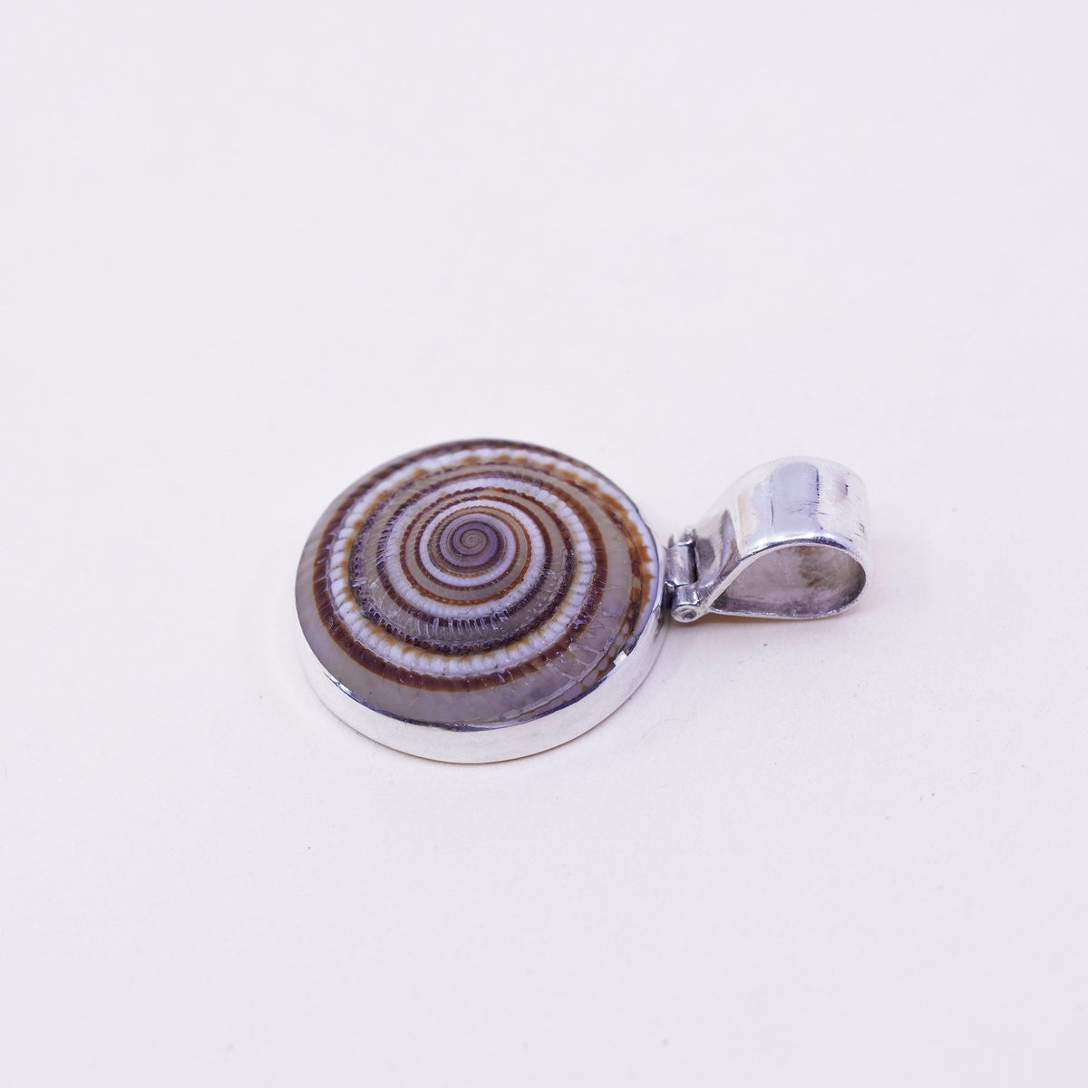 Sterling 925 Silver handmade Shiva eye pendant | Mexican Jewelry, fossil shell