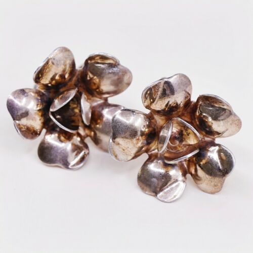 Vtg Gold Over Sterling 925 Silver Handmade Screw Back Earrings Rose Flower