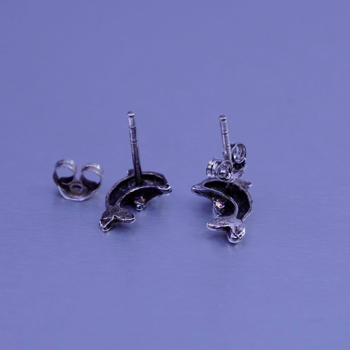 Vintage Sterling 925 silver handmade earrings, dolphin studs