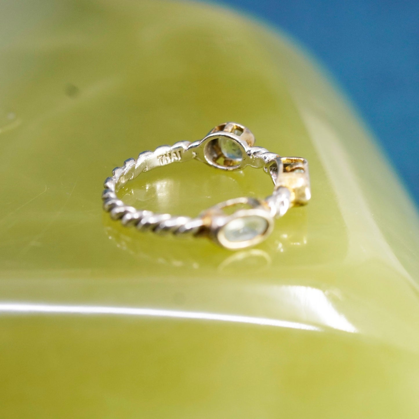 Size 6, vintage Sterling silver handmade ring, 925 stackable ring w/ blue topaz