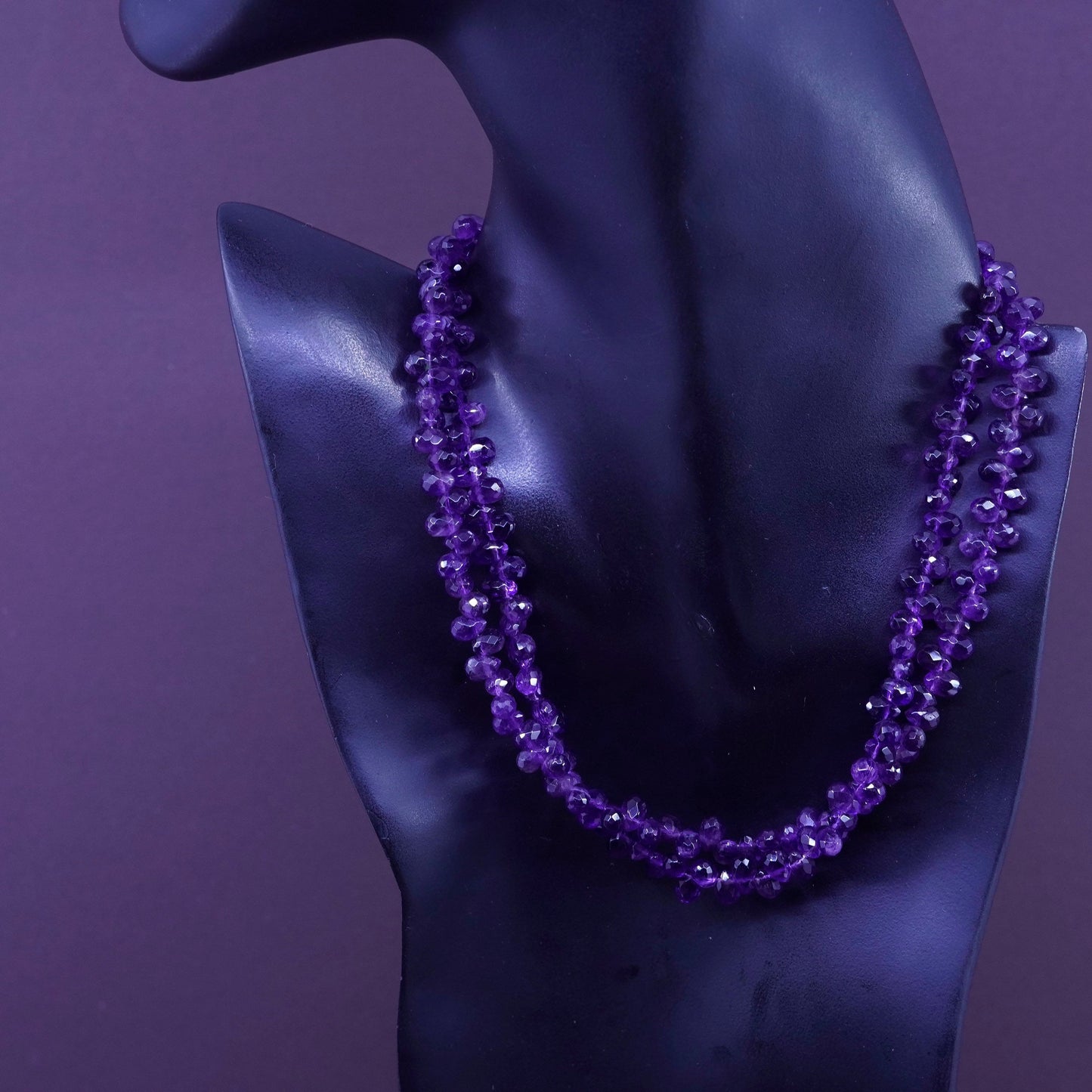 16”, vintage sterling silver handmade necklace with double amethyst strands