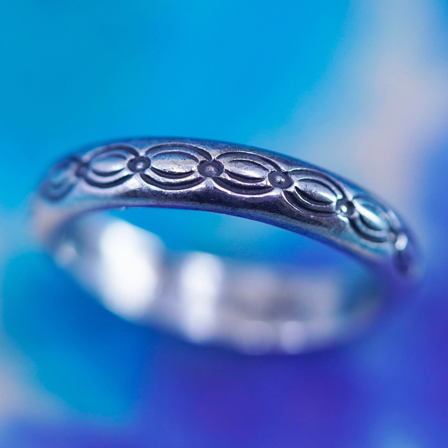 Size 8, Sterling silver handmade ring, southwestern textured 925 stackable band