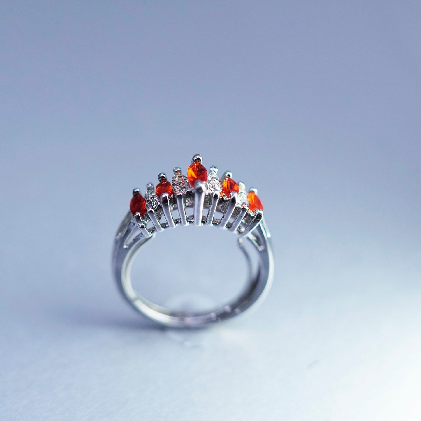 Size 5, vintage Sterling 925 silver handmade ring with ruby and cz around