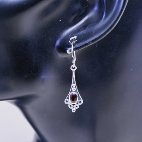 vtg Sterling silver handmade earrings, 925 Teardrop w/ ruby, stamped 925