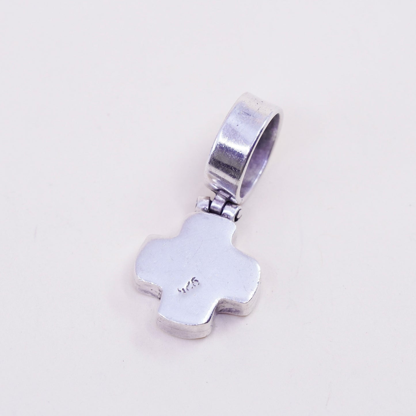 Vintage sterling silver handmade pendant, 925 cross with fish embossed