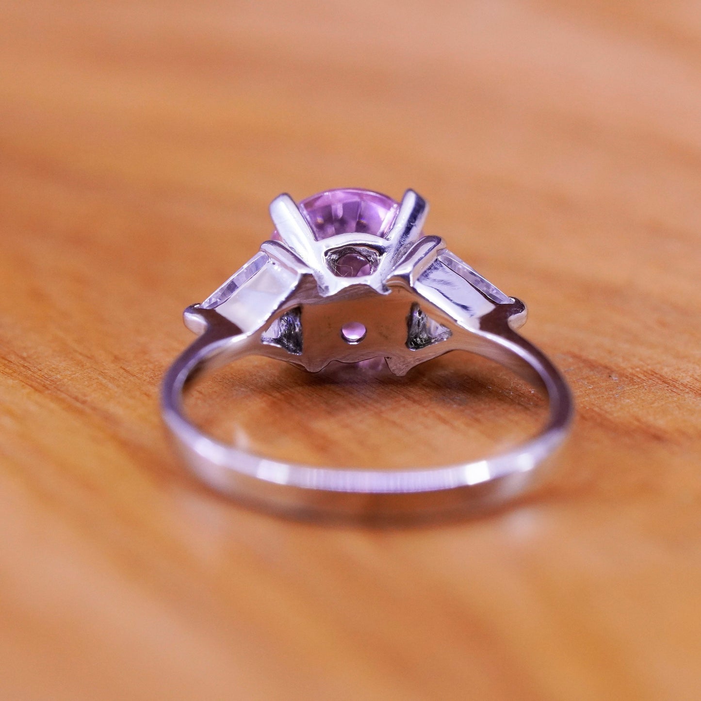 Size 5, vintage Sterling 925 silver ring with pink and clear cz