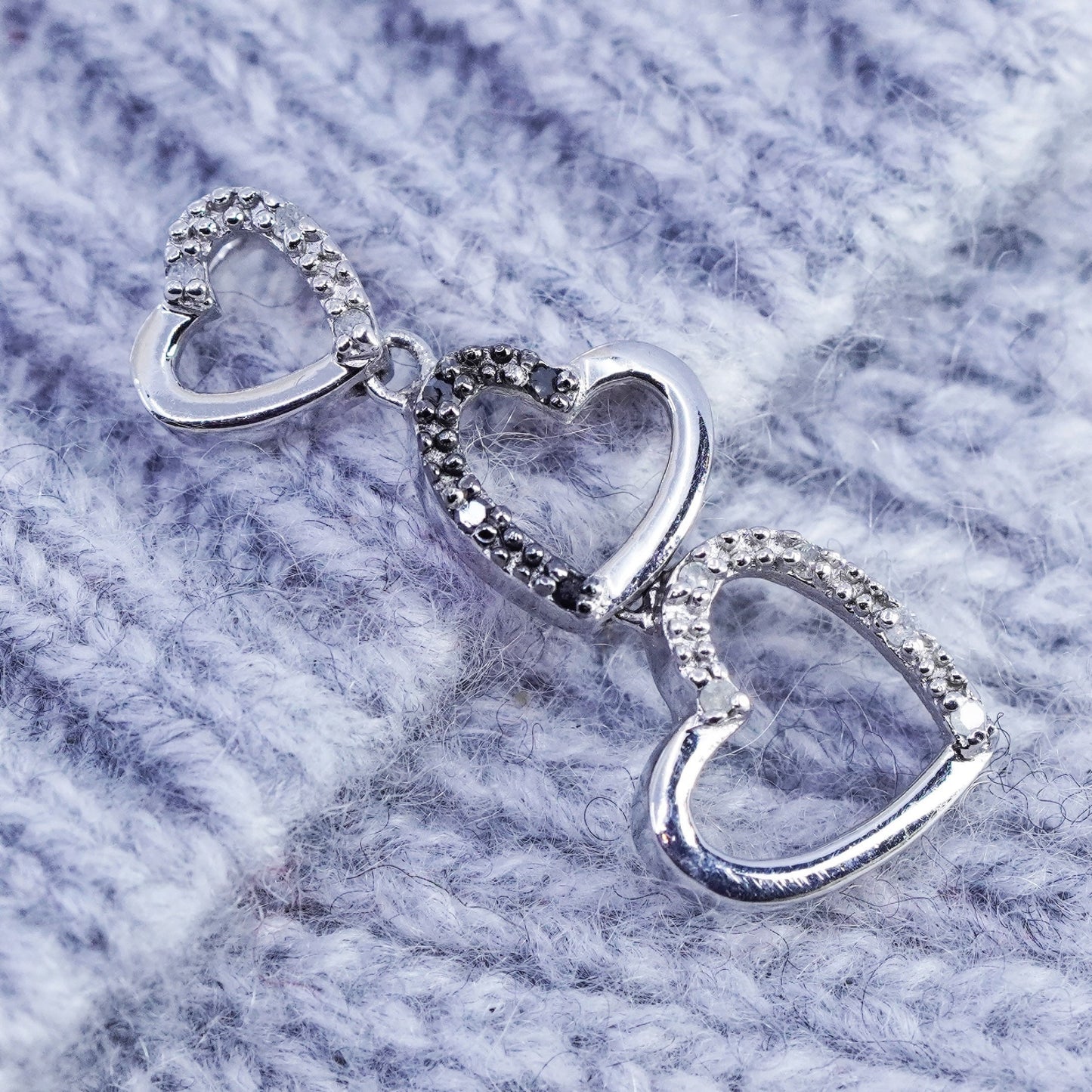 antique sterling 925 silver hearts pendant with diamond