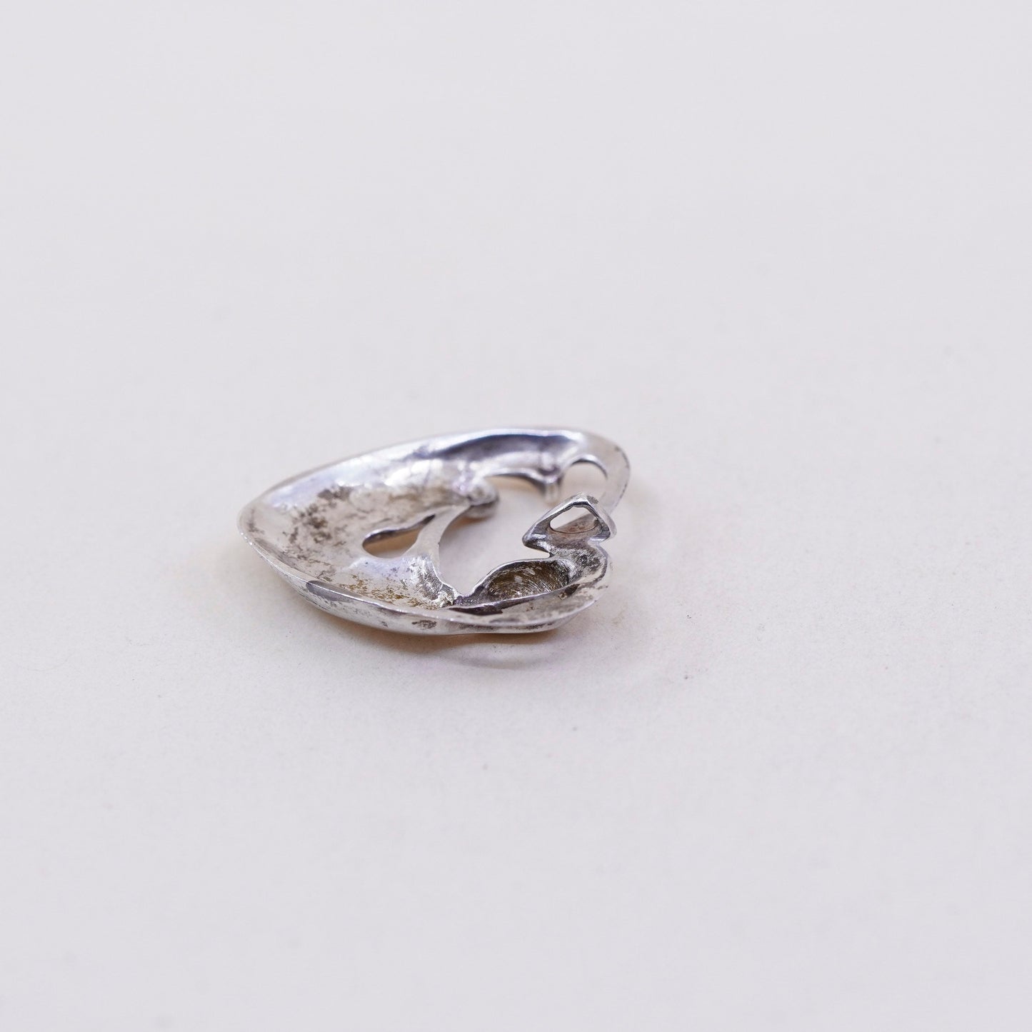 Vintage sterling silver handmade pendant, heart 925 pendant, Mother and baby