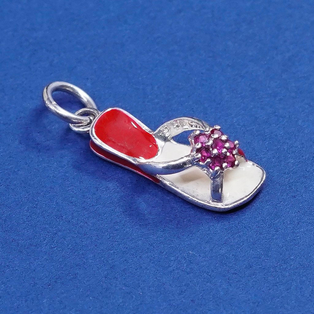 vtg enamel Sterling silver handmade pendant, 925 sandal, flip flop charm
