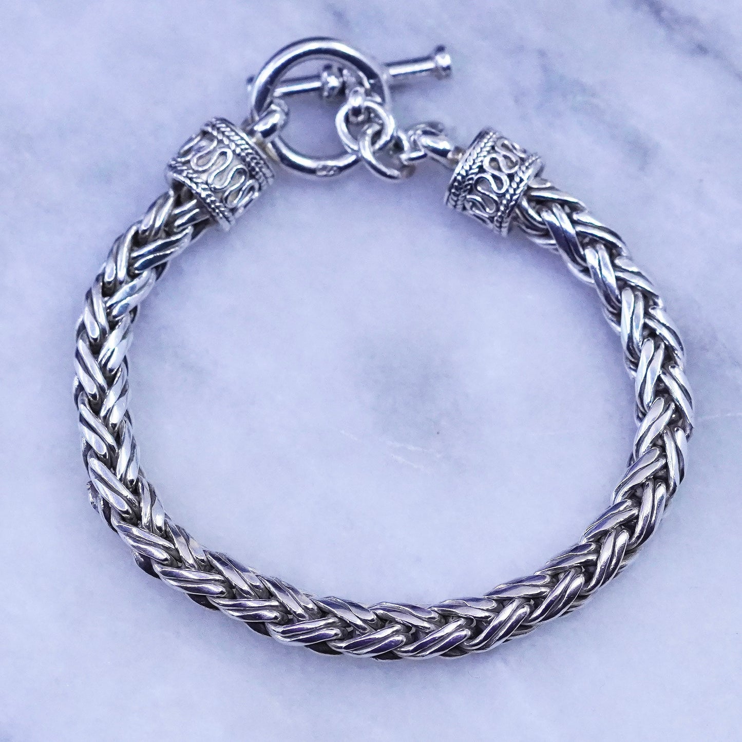 6.5”, vintage Sterling silver handmade bracelet, solid bold 925 wheat chain