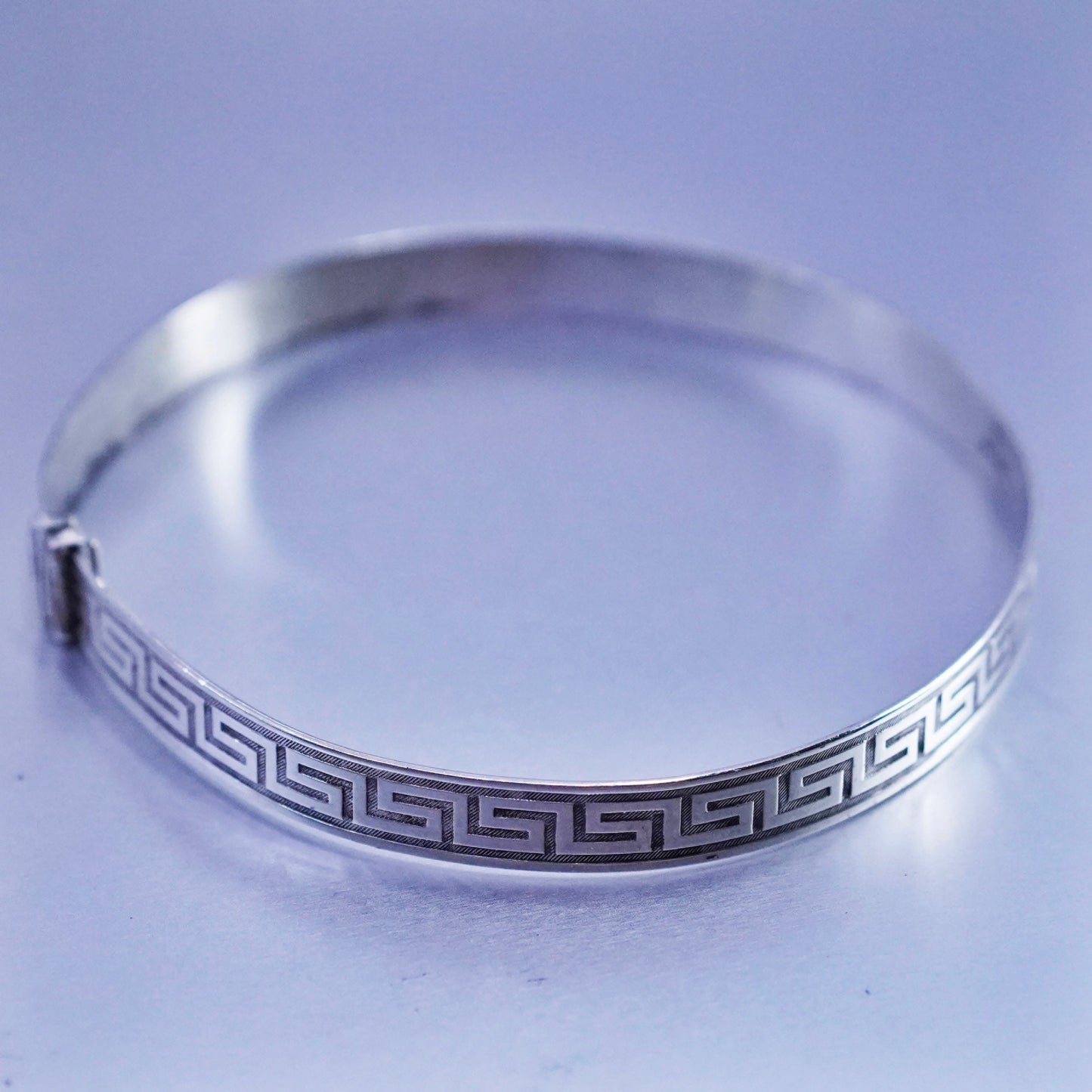 Size adjustable, Sajen Sterling 925 silver handmade bracelet, Greek key bangle