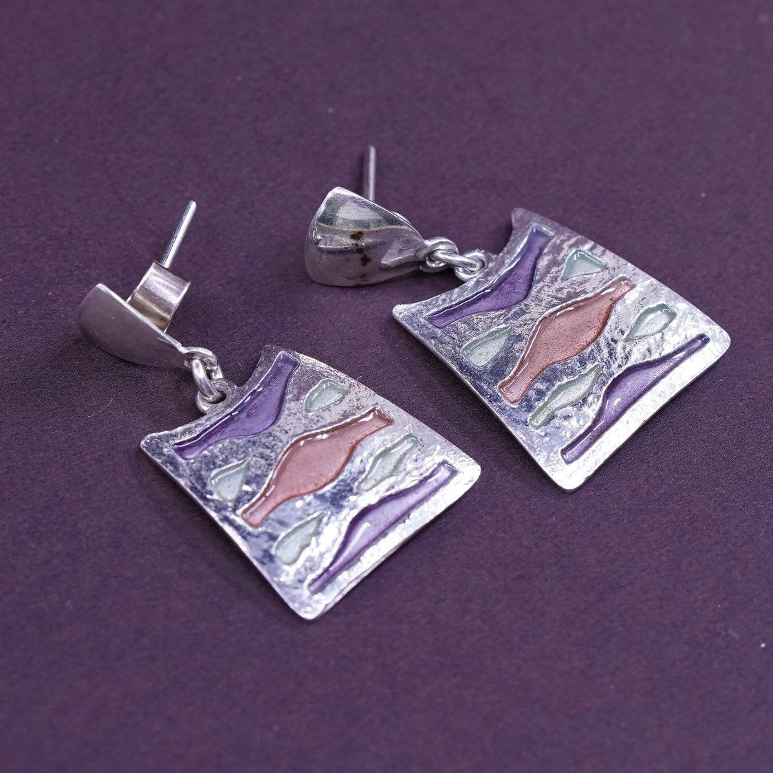 Two tone Native American handmade sterling silver earrings, wavy 950 CMILF