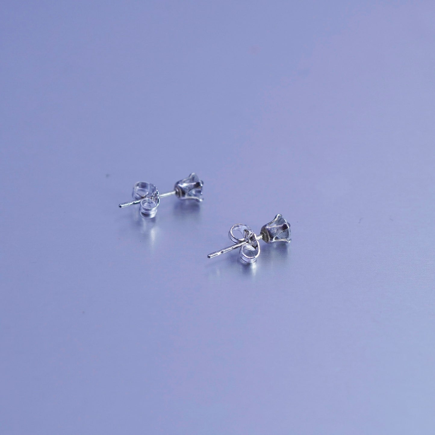 3mm, Vintage Sterling 925 silver earrings, studs with cz inlay