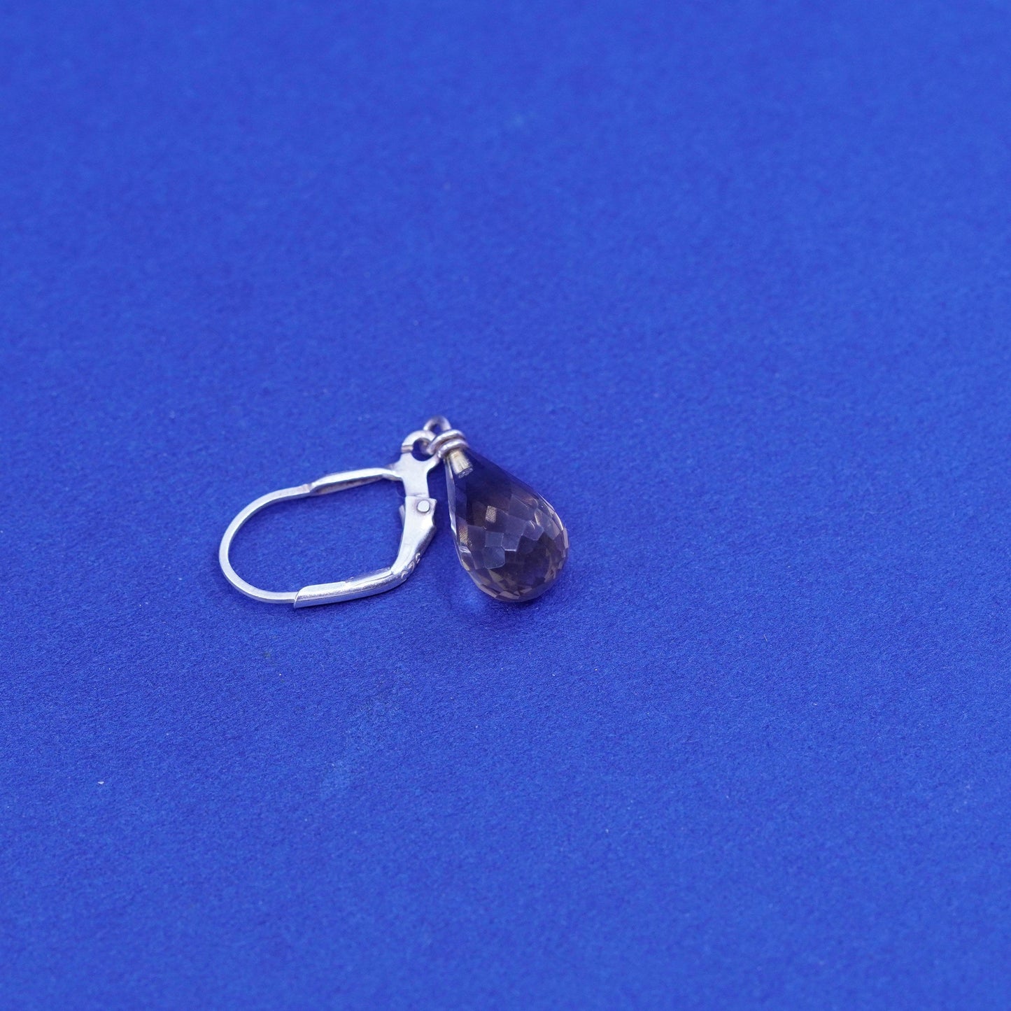 Vintage sterling 925 silver handmade earrings with teardrop smoky topaz