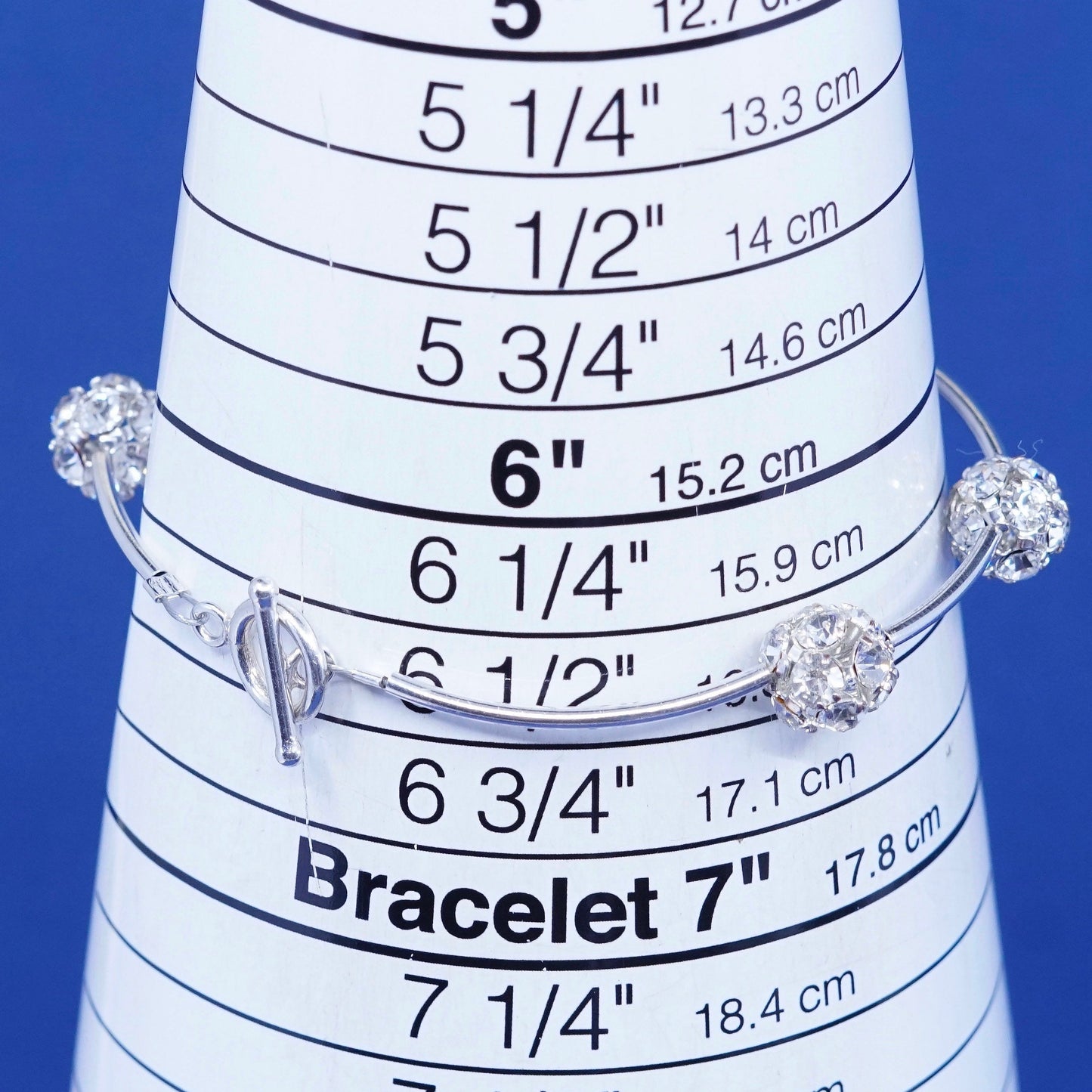 6.5”, Sterling silver handmade bracelet, 925 bar with cluster Cz beads