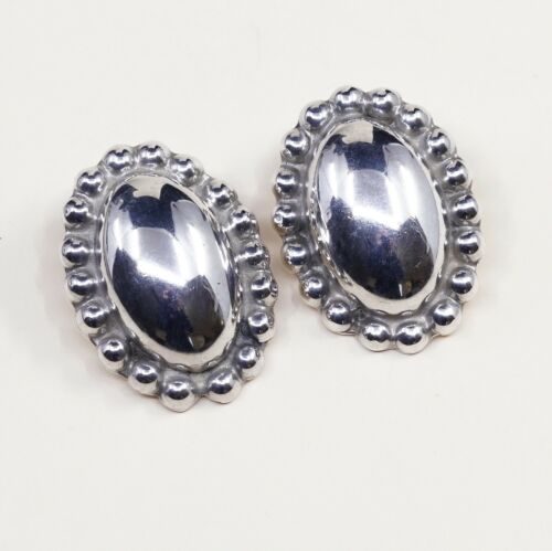 VINTAGE Mexico Handmade Sterling Silver, Solid 925 CLIP ON EARRINGS W Beads