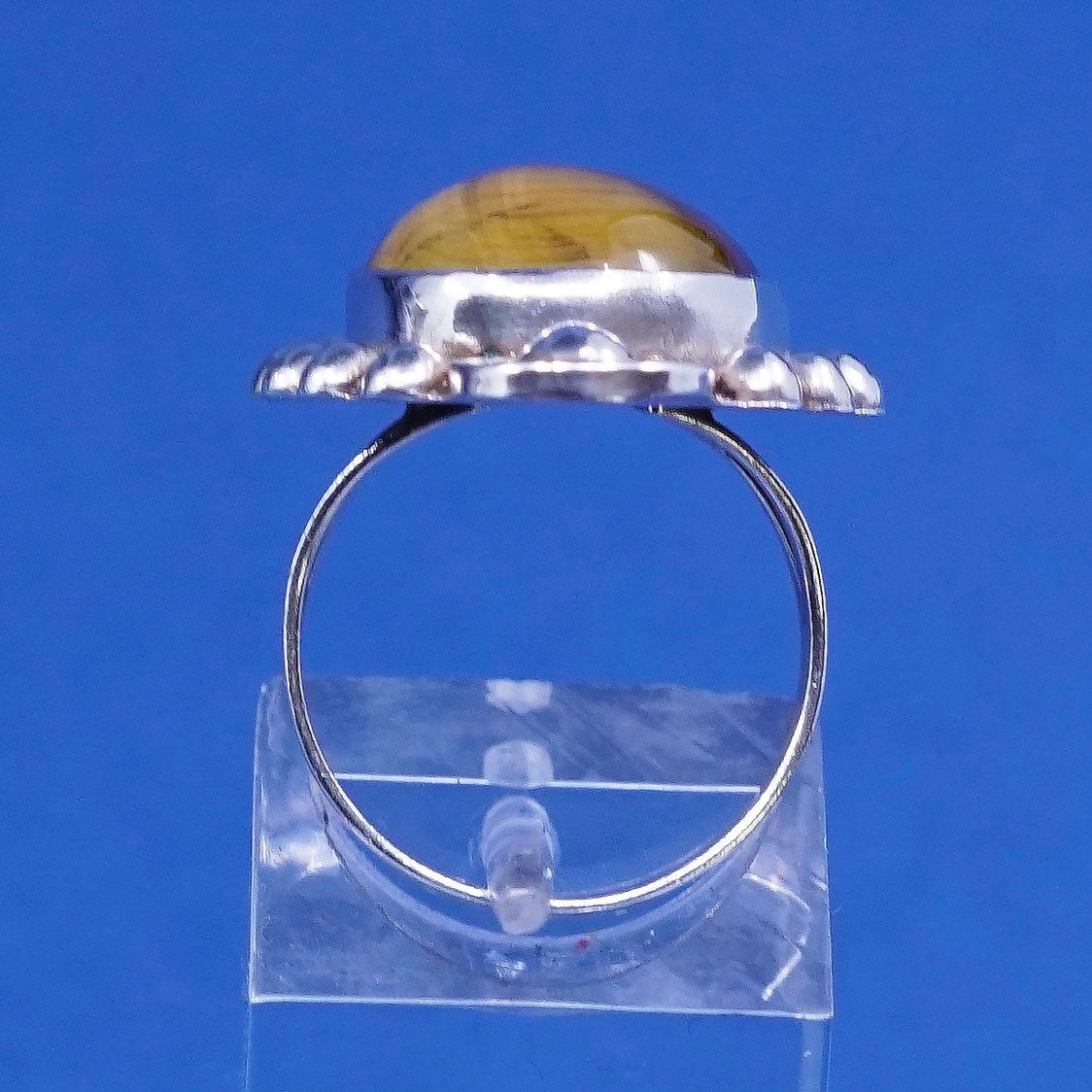 sz 5, vtg mexico Sterling 925 silver handmade ring w/ golden tiger eye N beads
