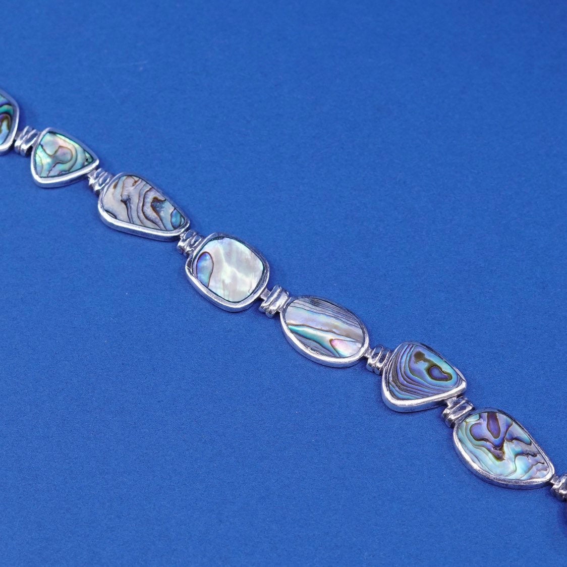 7”, vtg CFJ sterling silver handmade bracelet 925 w/ abalone and toggle closure