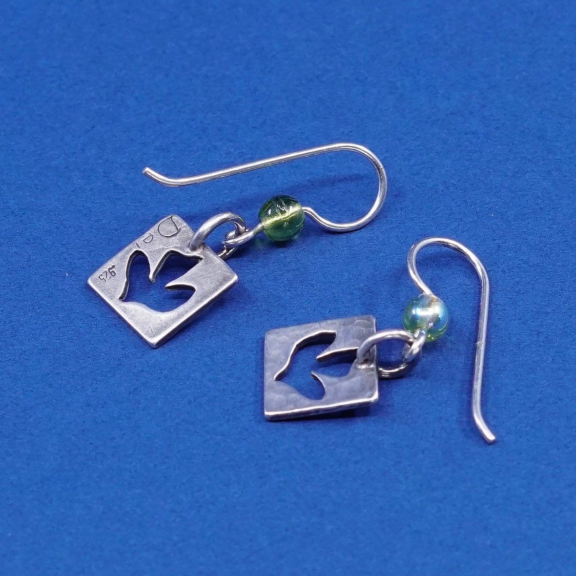 vtg DO sterling silver handmade earrings, 925 w/ square shaped tag N leaves