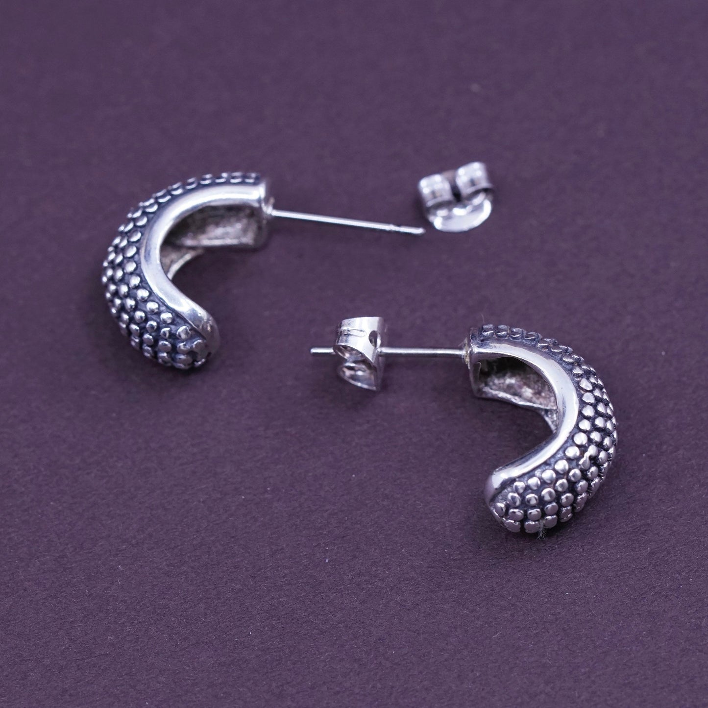 0.5”, vintage Sterling silver handmade earrings, 925 textured hoops