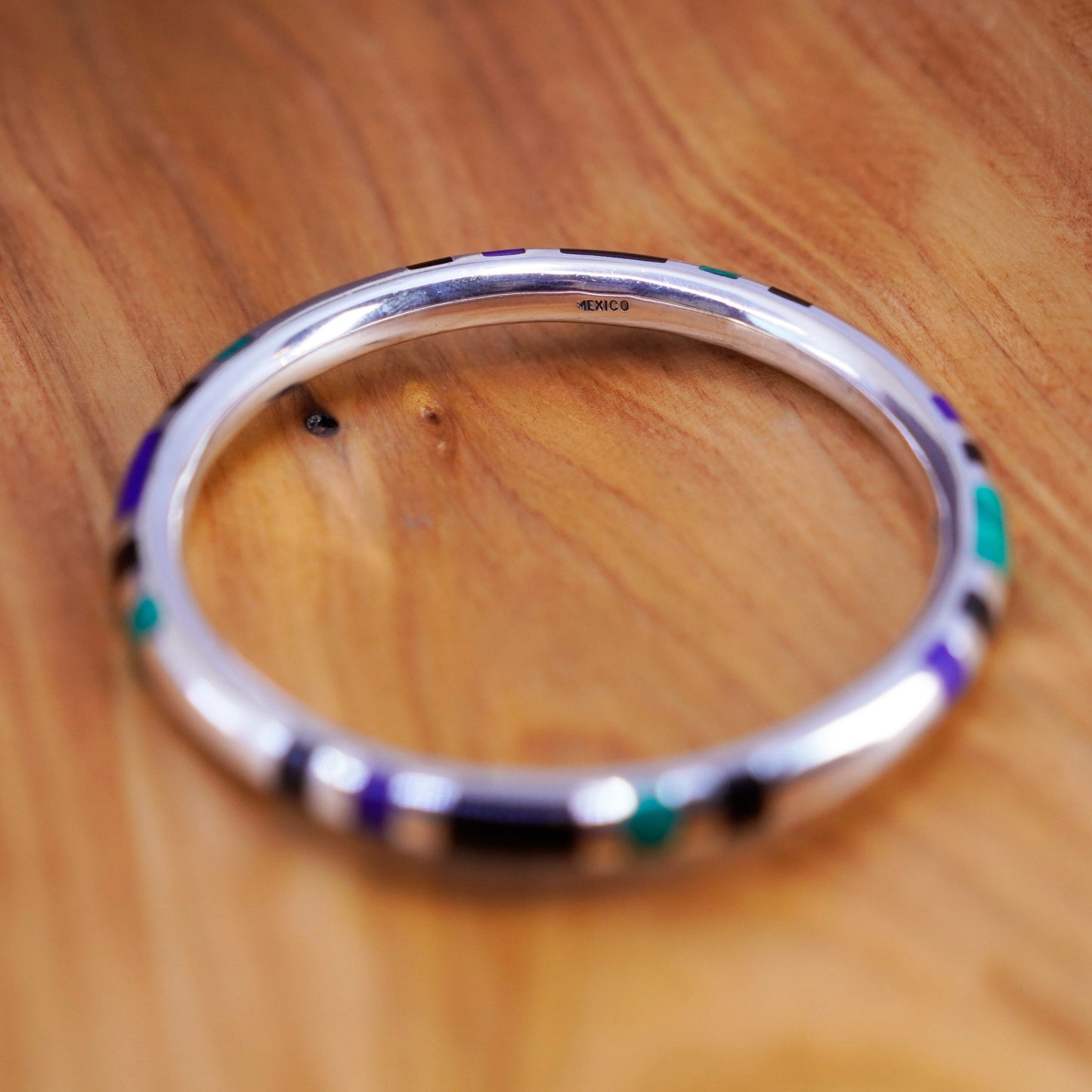 8”, southwestern Sterling silver handmade bracelet, bangle with malachite onyx