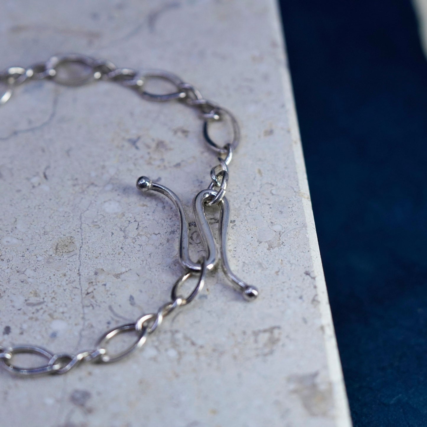 7”, 5mm, vintage Sterling silver figaro bracelet, solid chain