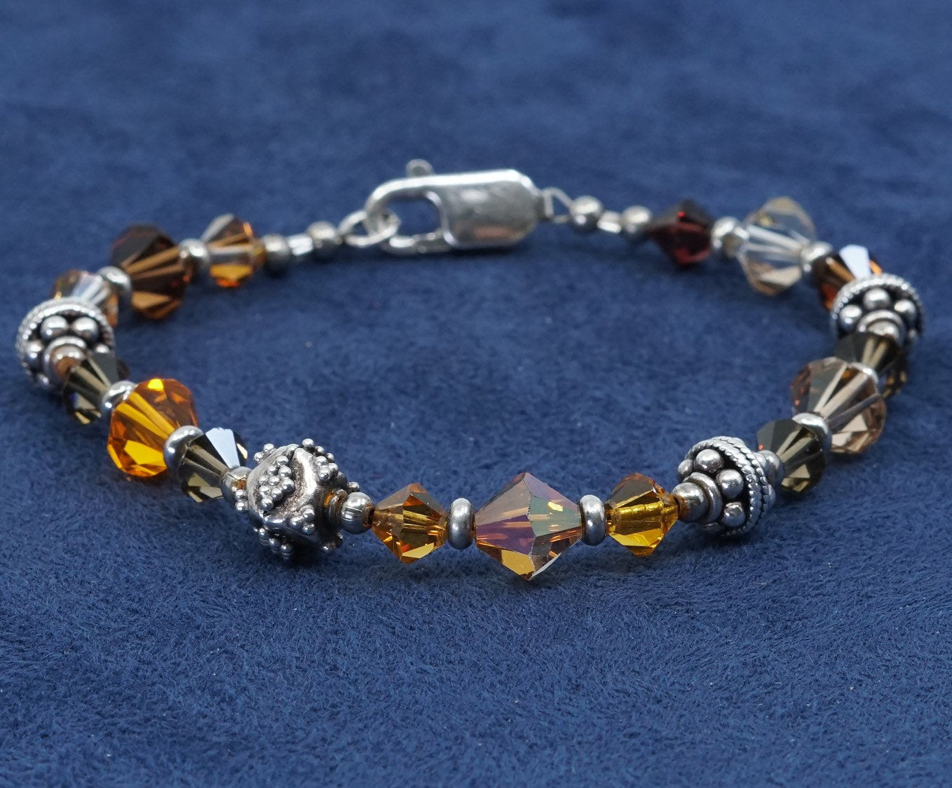 7", vtg handmade sterling silver bracelet, colorful glass beads, stamped 925
