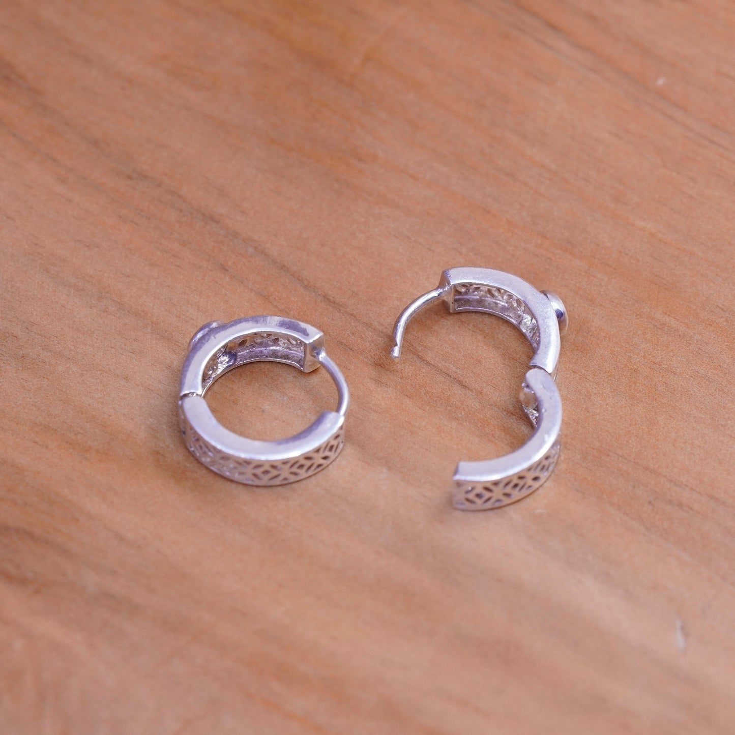 0.5”, vintage Sterling silver handmade earrings, filigree 925 hoops with Cz