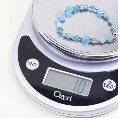 7”, Vtg Sterling Silver Handmade Bead Bracelet, 925 Crystal N Turquoise Veads