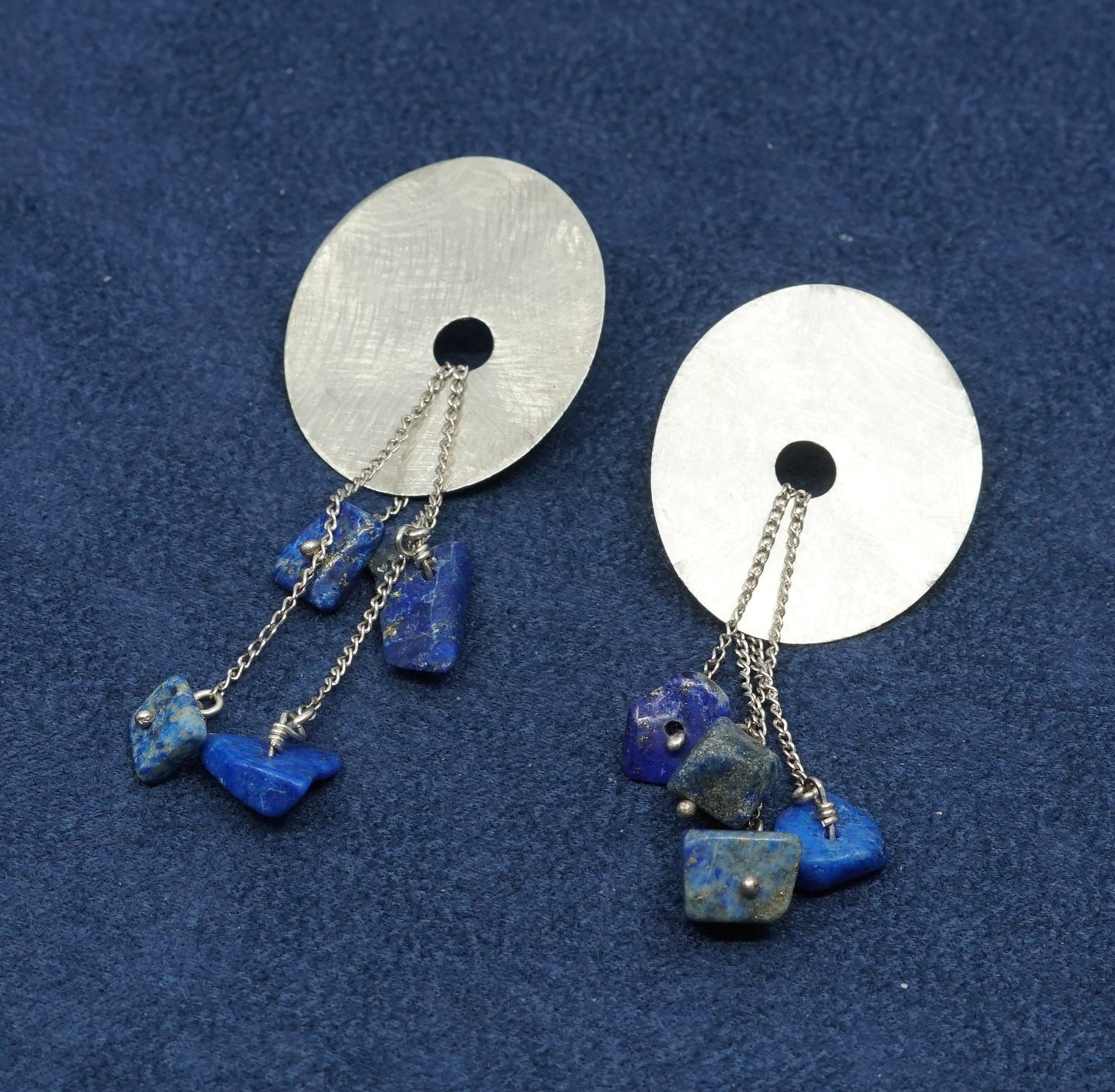 Berry sterling silver handmade earrings, 925 disc w/ Lapis lazuli beads